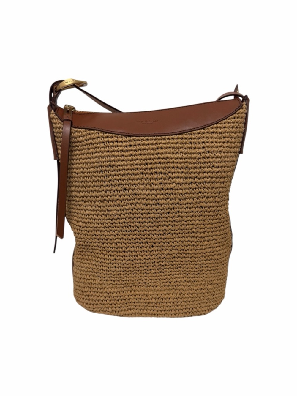 Rag & Bone Solid Tan/Brown Woven Leather/Straw Handbag
